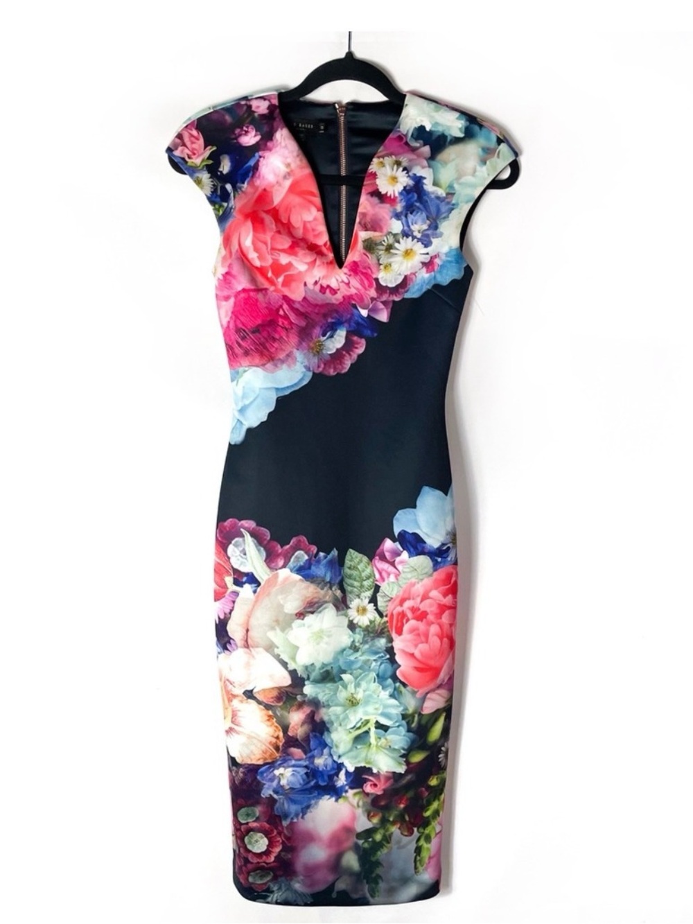 NWT TED BAKER BLACK BRYNEE FLORAL SCUBA SHEATH DRESS SIZE 2(TED BAKER) - Picture 5 of 14